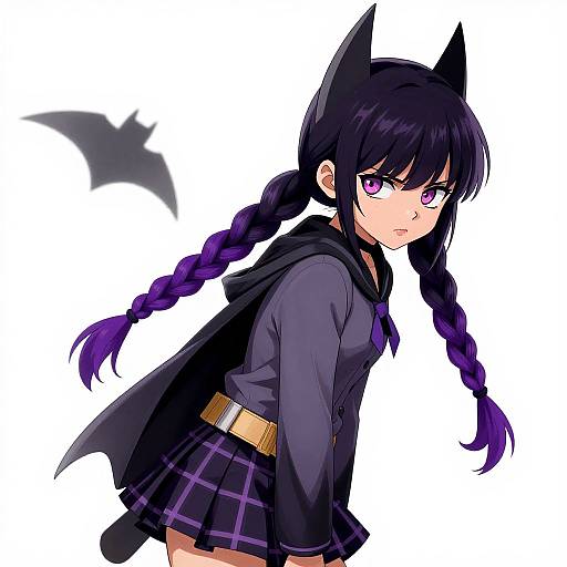 Anime Girl in Batman-inspired School Uniform
