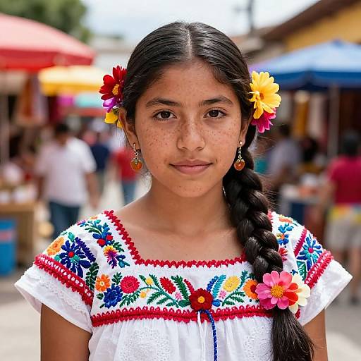 Artistic Mexican Girl in Traditional Huipil