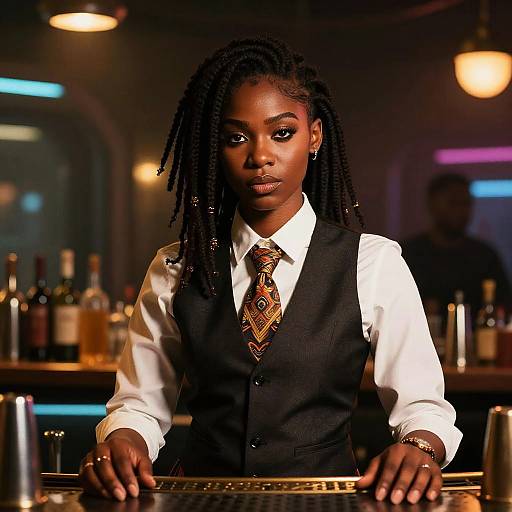 Cyberpunk Nigerian Female Bartender
