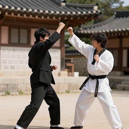 Dynamic Duel of Martial Artists in Action