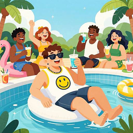 Frat Party Poolside Vibes Cartoon