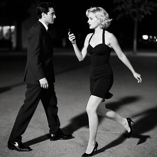 Dynamic Noir Scene with Elegant Characters