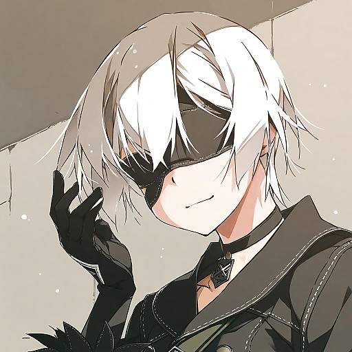 Illustration of 9s (nier:automata), nier (series) in the style of Shikei