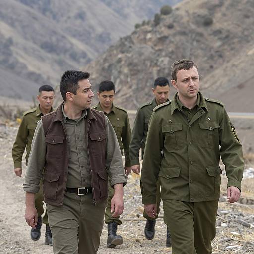 Group of Men Walking in Mountainous Terrain