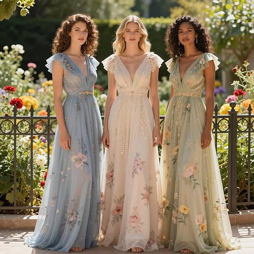 Elegant Women in Sunlit Garden