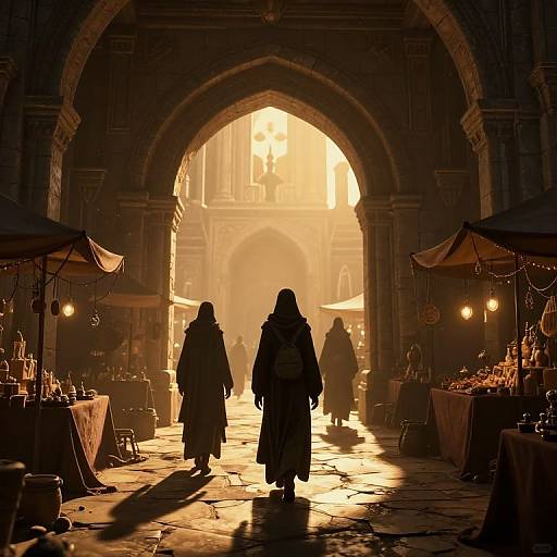 Cinematic Cloaked Figures at Golden Hour