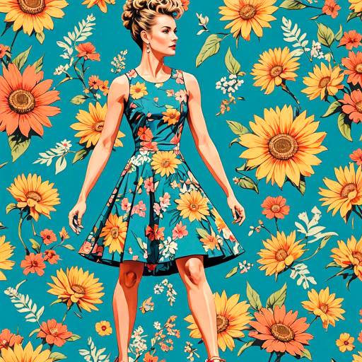 Joyful Athlete in Retro Floral Dress