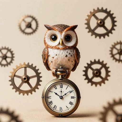 Whimsical Clockwork Owl on Pocket Watch