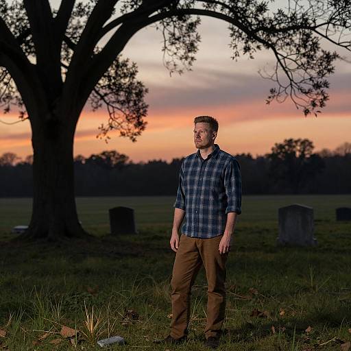 Solitary Man in a Sunset Field