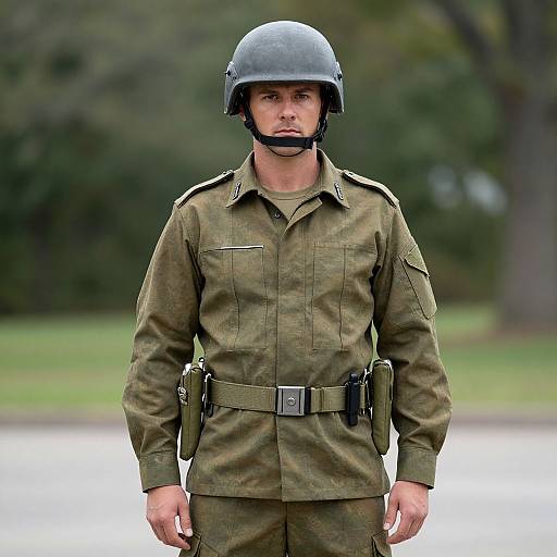Man in Army Uniform Outdoors