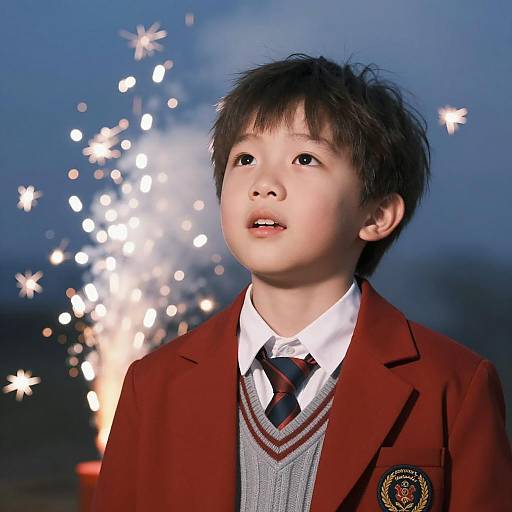 Curious Boy Against Sparkling Night Sky