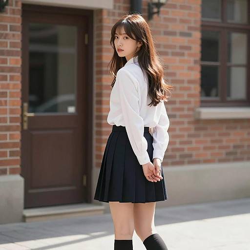 Asian Woman in Urban Brick Setting