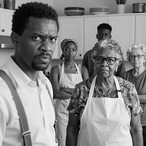 Serious Group in Kitchen Black and White
