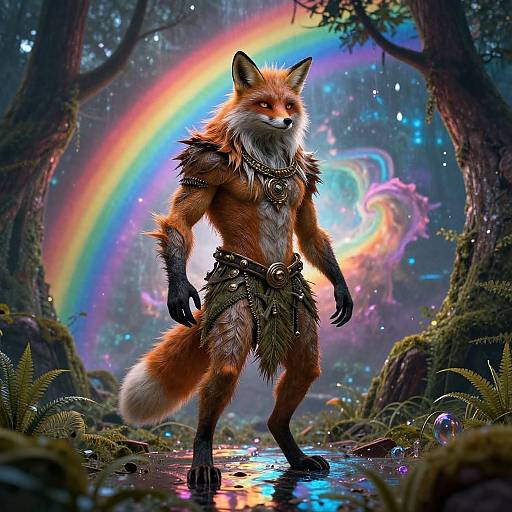 Caipora Fox-Human Spirit in Forest