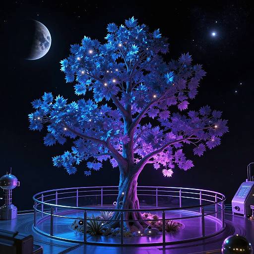 Futuristic Tree on Space Station Balcony