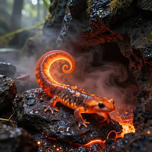 Luminous Horned Newt in Volcanic Cave