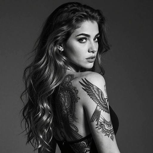 Black-and-White Tattooed Woman Portrait