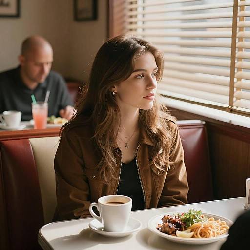Young Woman in Dimly Lit Diner