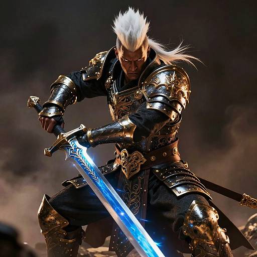 Fierce Warrior in Shiny Black-Gold Armor