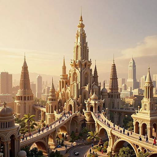 Golden Hour Fantastical 3D Cityscape