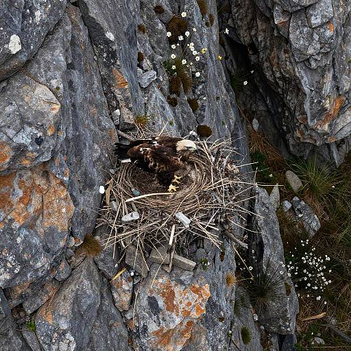 Eagle Nesting on Rocky Cliff