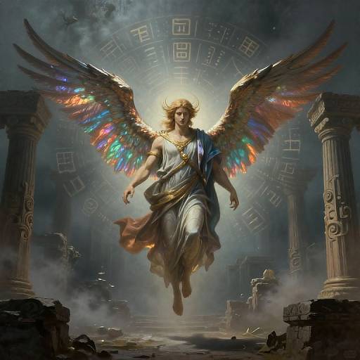 Icarus Over Ancient Temple Ruins
