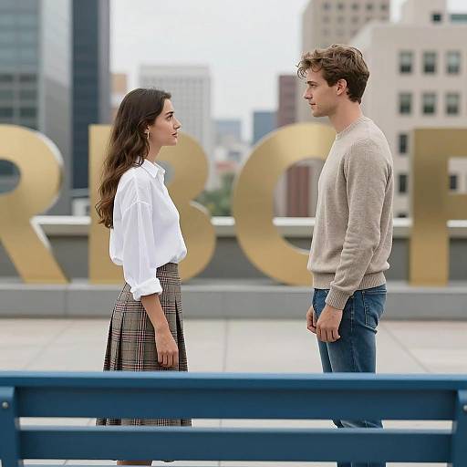 Urban Rooftop Encounter with Stylish Duo