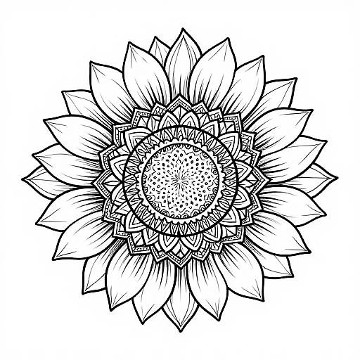 Intricate Black and White Sunflower Mandala
