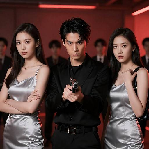 Dramatic Trio with Intense Gaze