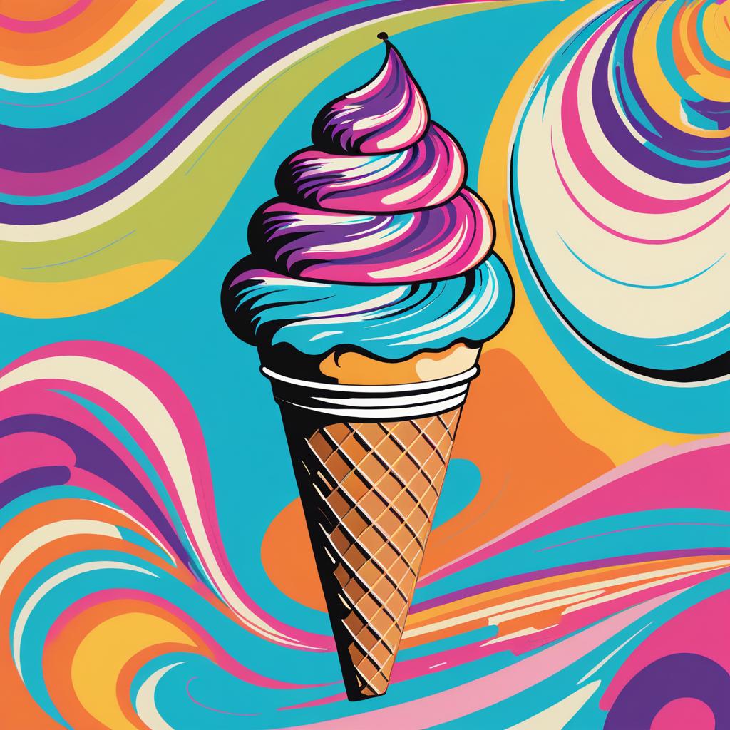 Colorful Ice Cream Cone in Warhol Style