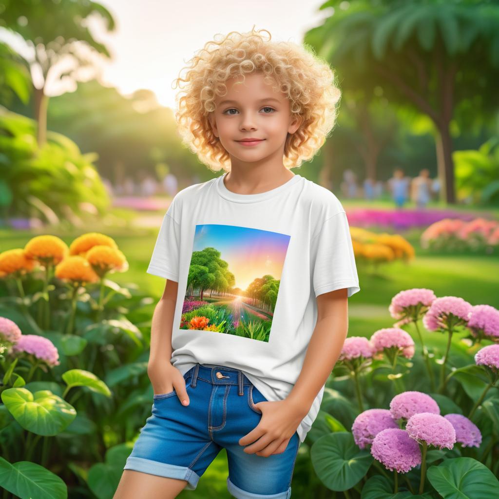 Charming Blonde Boy in City Park