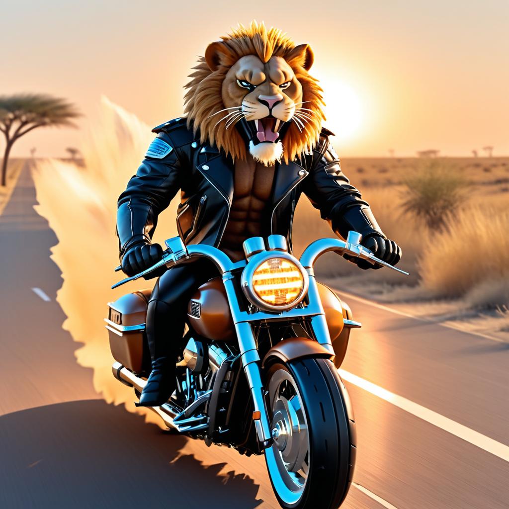 Biker Lion on a Savannah Adventure