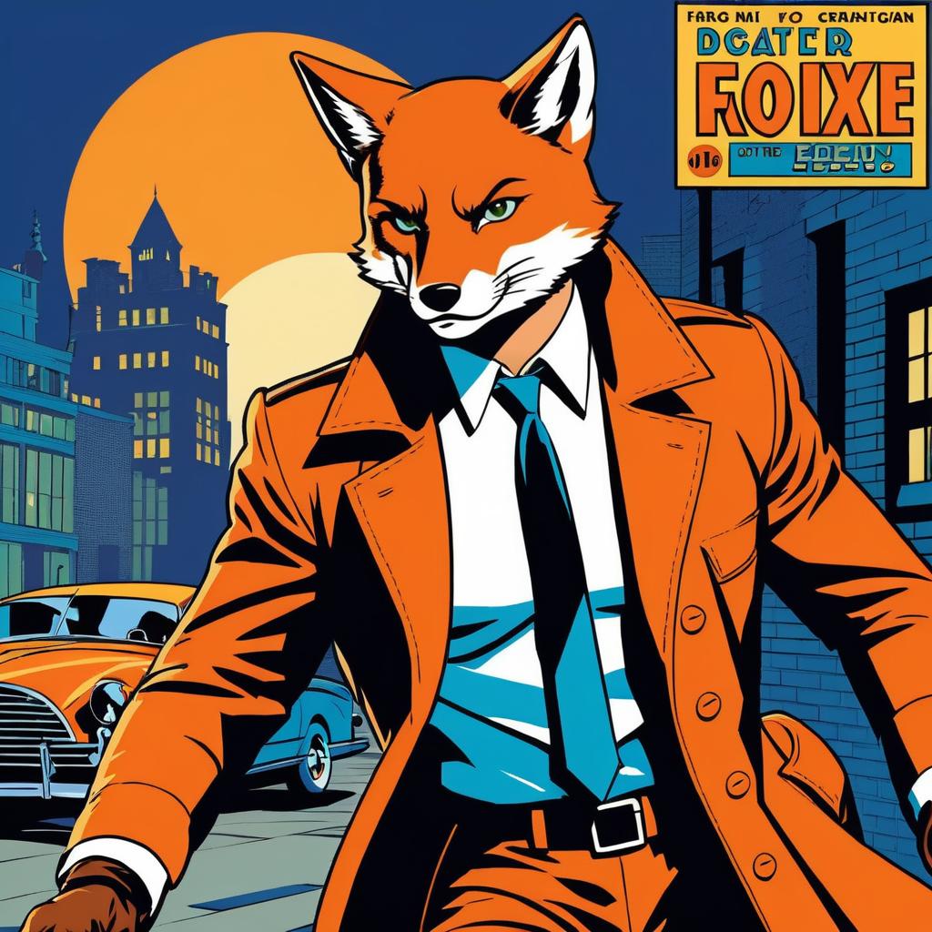 Daring Fox Detective in Retro Comic Style