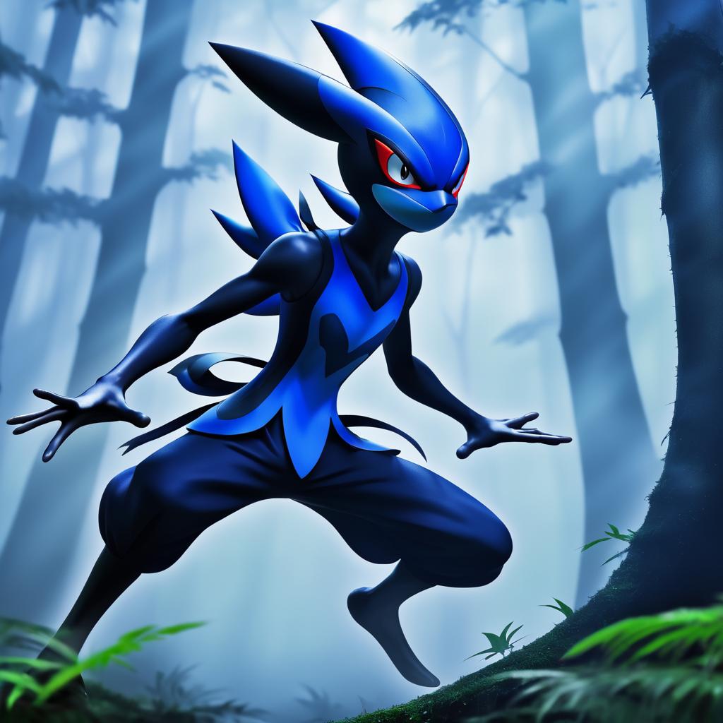 Energetic Greninja in Misty Forest