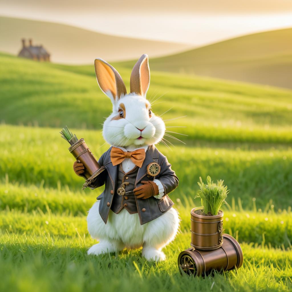 Charming Steampunk Rabbit in Meadow