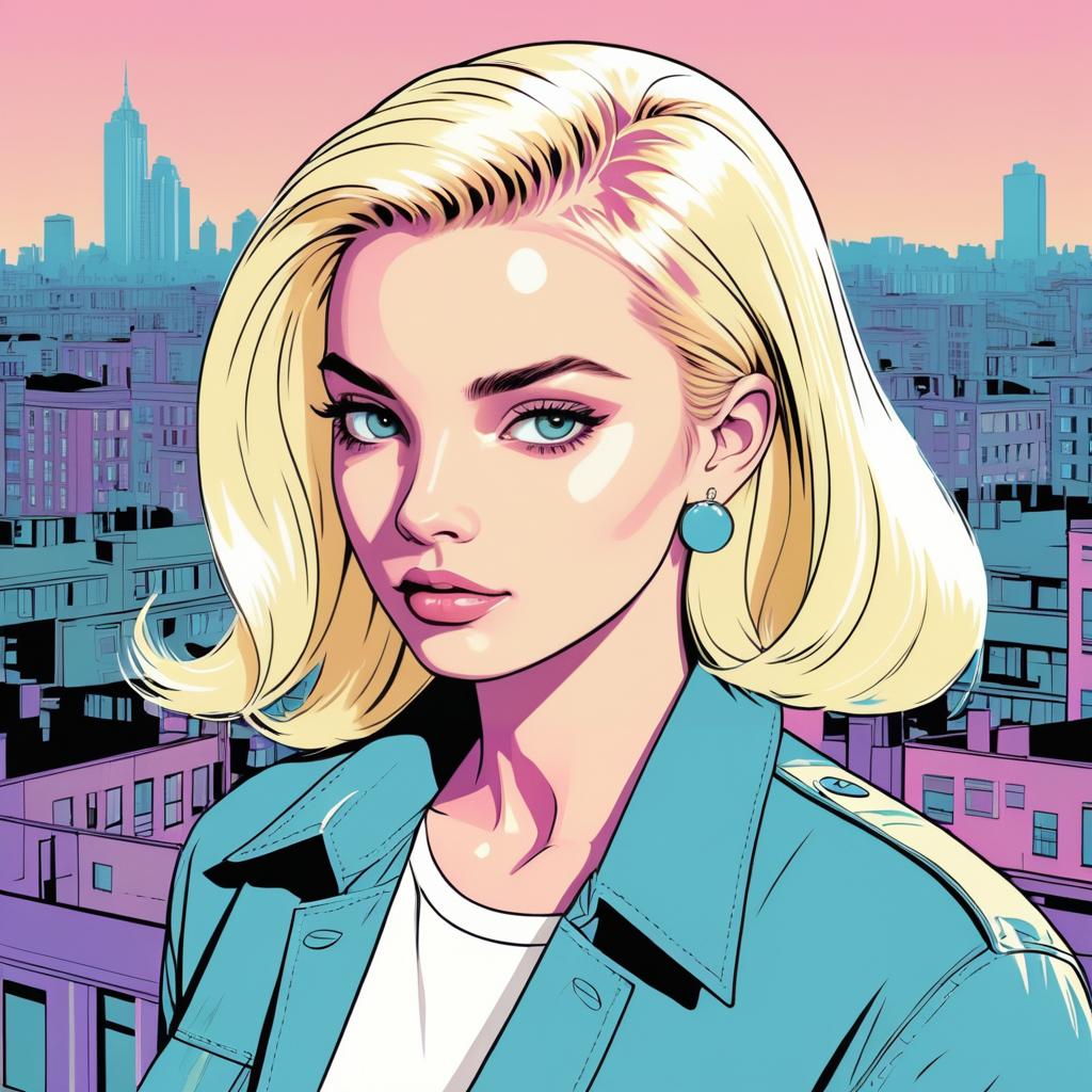 Dramatic Retro Comic City Girl Illustration