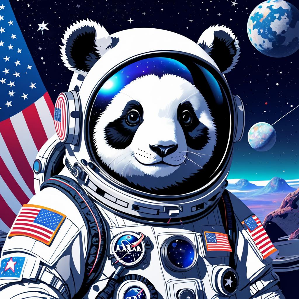 Panda Astronaut in Cyberpunk Space Adventure