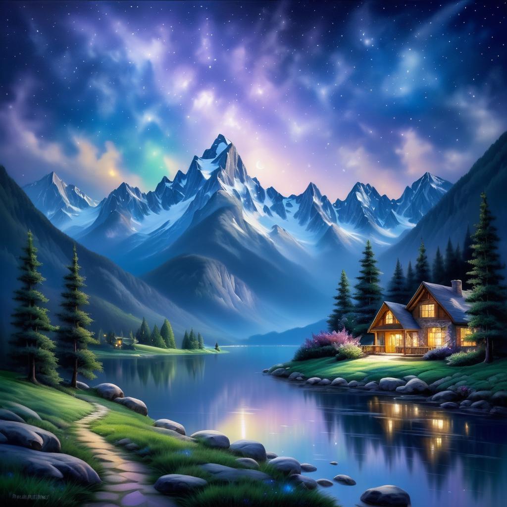 Serene Mountain Landscape in Moonlight