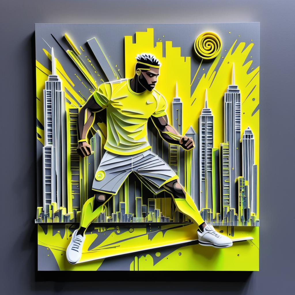 Dynamic Athlete Quilling Urban Scene Art