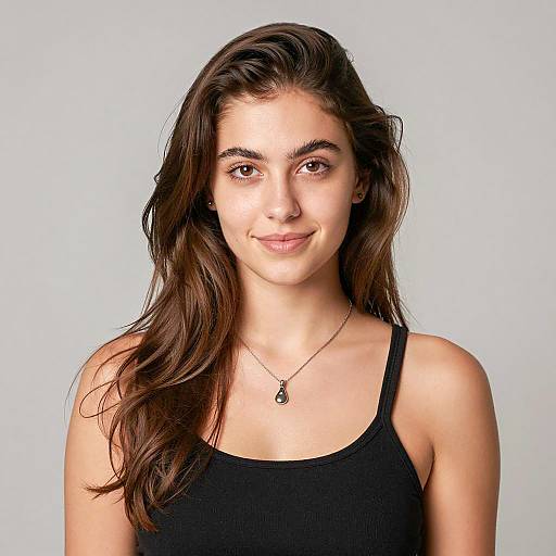 Young Woman with Long Brown Hair in Black Tank Top