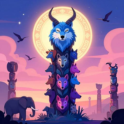 Mystical Blue Wolf Totem Illustration