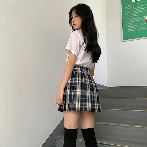 Asian Woman in Casual Schoolgirl Outfit