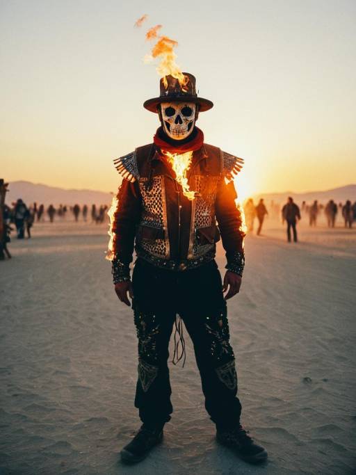 Photorealistic Sunset Portrait of Festival Attendee