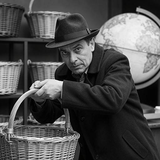 Dramatic Black-and-White Portrait with Wicker
