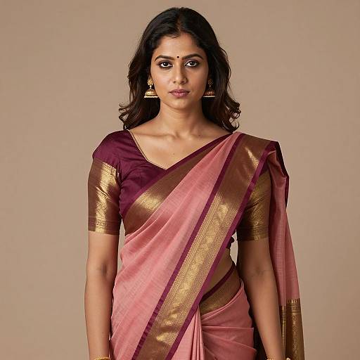 Indian Woman in Traditional Pink Saree