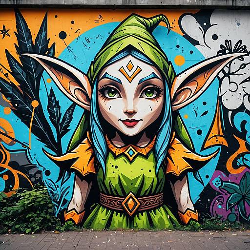 Colorful Cartoon Graffiti of Mystical Elf