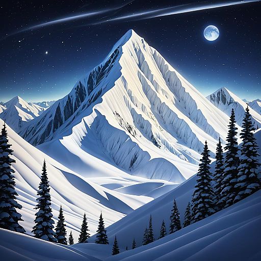 Surreal Winter Night at Snow-Capped Peaks Surreal Winter Night at Snow-Capped Peaks
