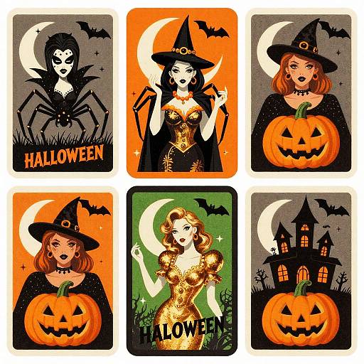 Retro Halloween Trading Card Characters