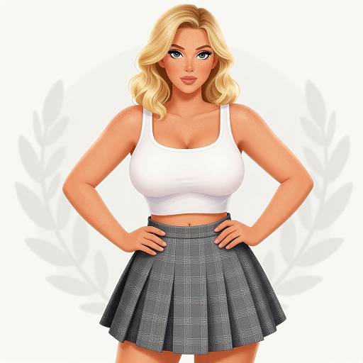 Blonde Woman in Plaid Mini Skirt