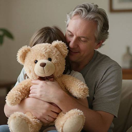 Child Embraced by Elder with Teddy Bear